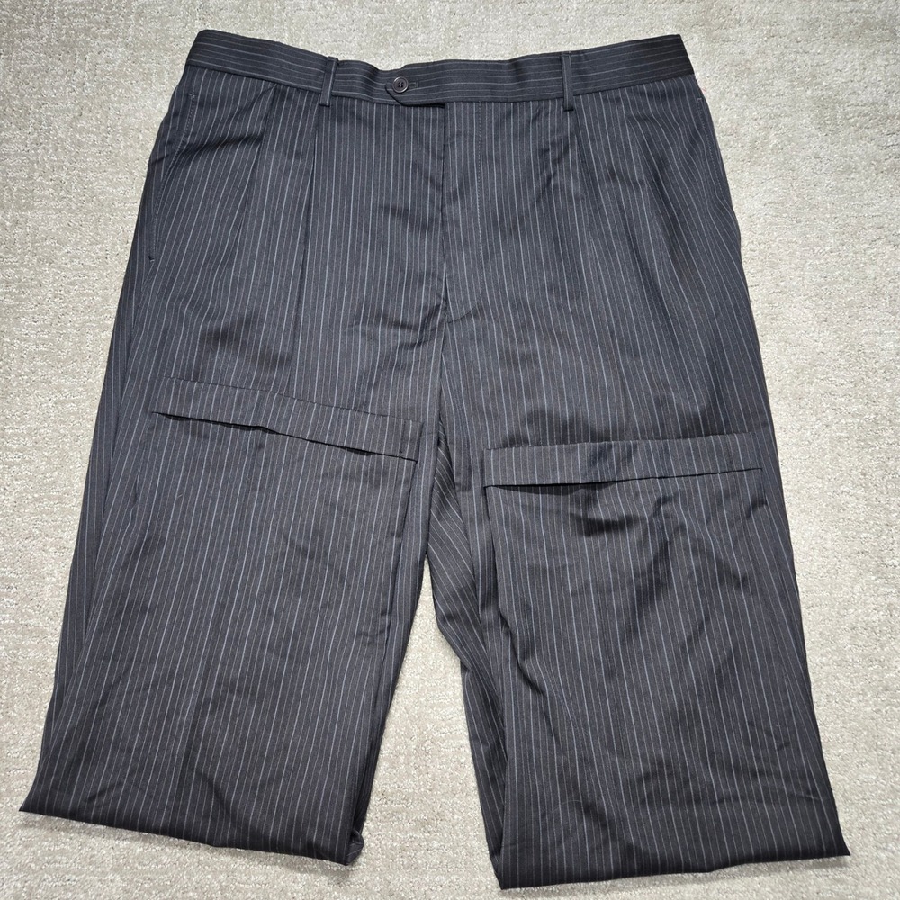 Jos. A. Bank Mens Charcoal Grey Pinstripe Pleated Cuffed Dress Pants 35x30